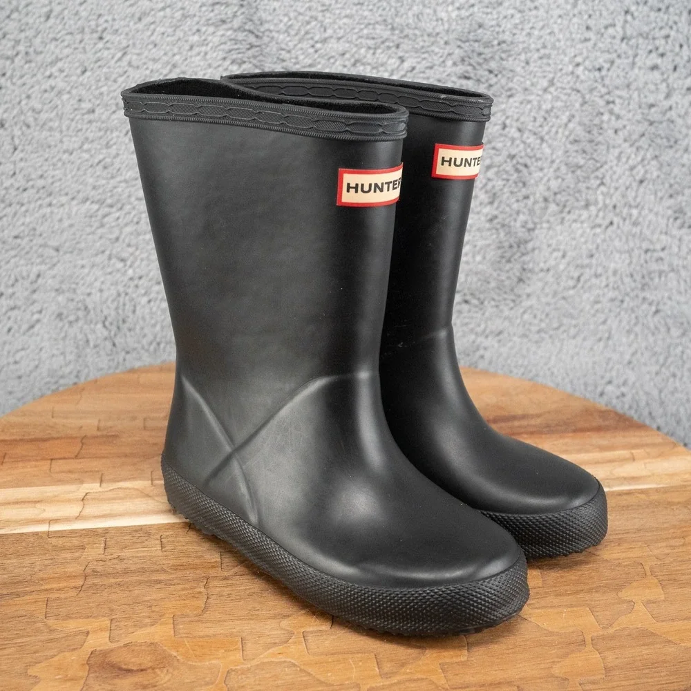 Hunter Kids First Classic‎ Rain Boots Matte Black Waterproof Rubber Size 10B/11G